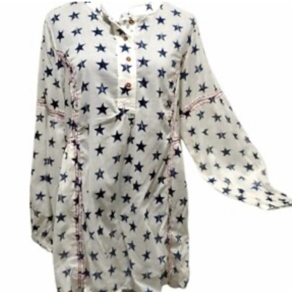 Lane Bryant 2X (18/20) 100% Cotton Off-White Stars Lightweight Tunic Dress NWT